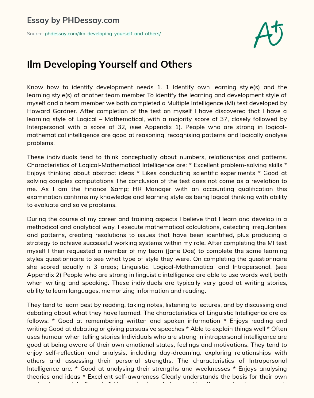 Ilm Developing Yourself and Others essay