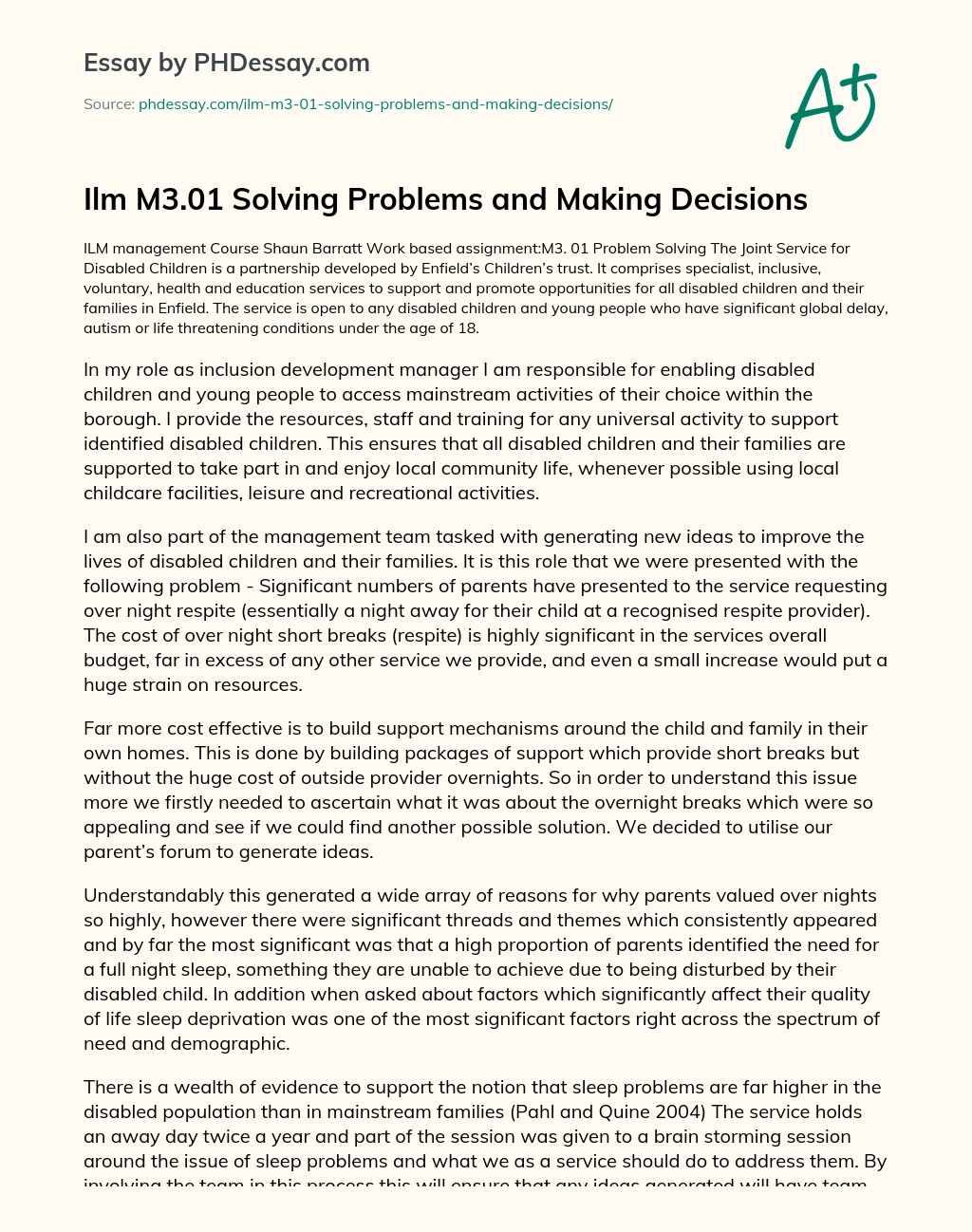 Solving Problems and Making Decisions essay