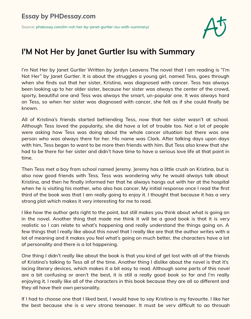 I’M Not Her by Janet Gurtler Isu with Summary essay
