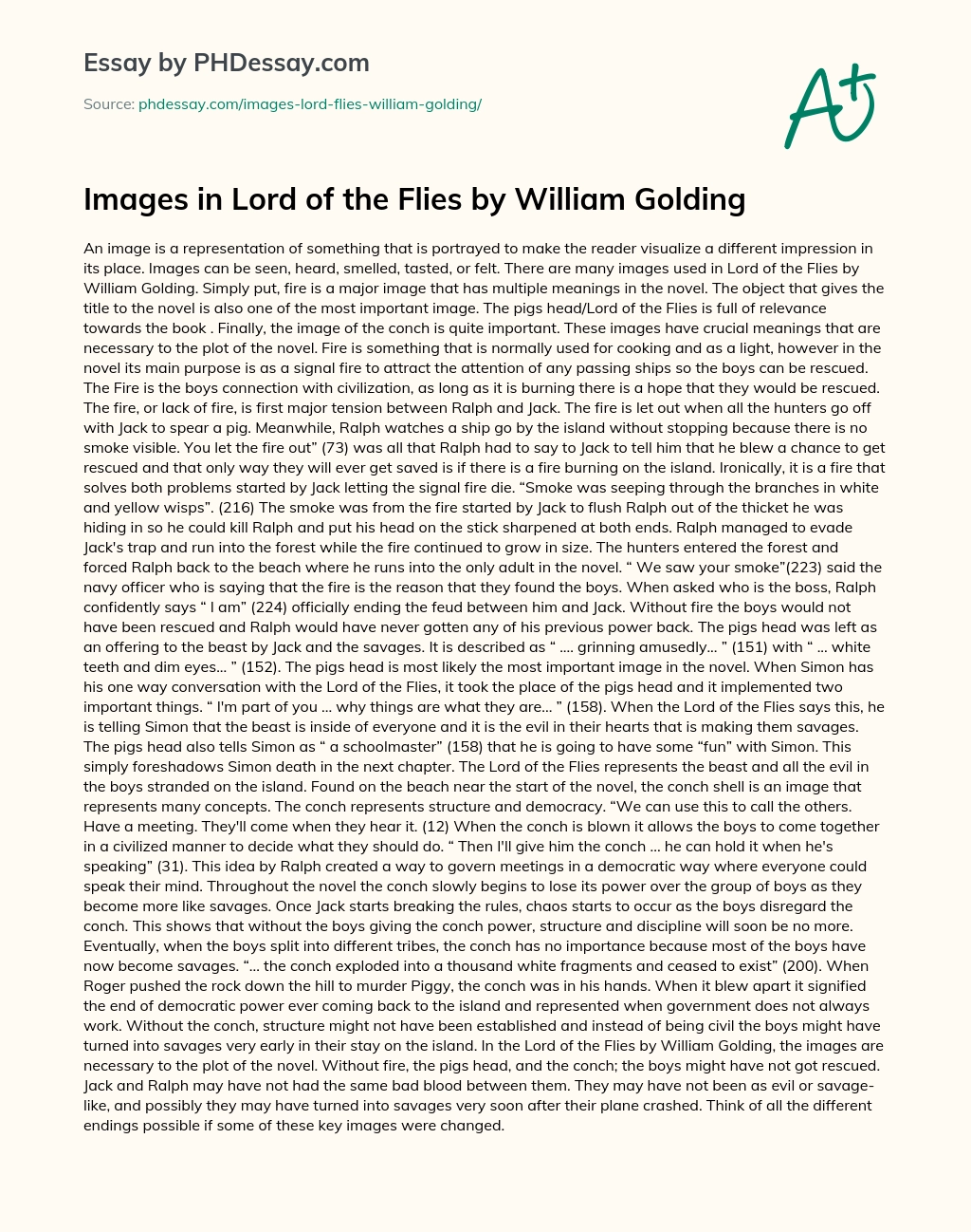 Images in Lord of the Flies by William Golding essay