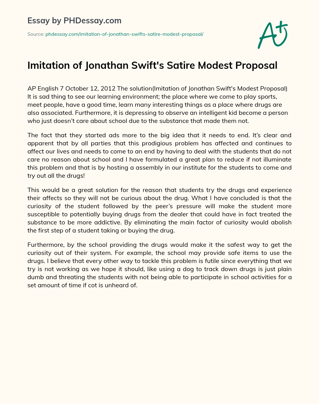 Реферат: The Ideals Of Jonathan Swift Essay Research