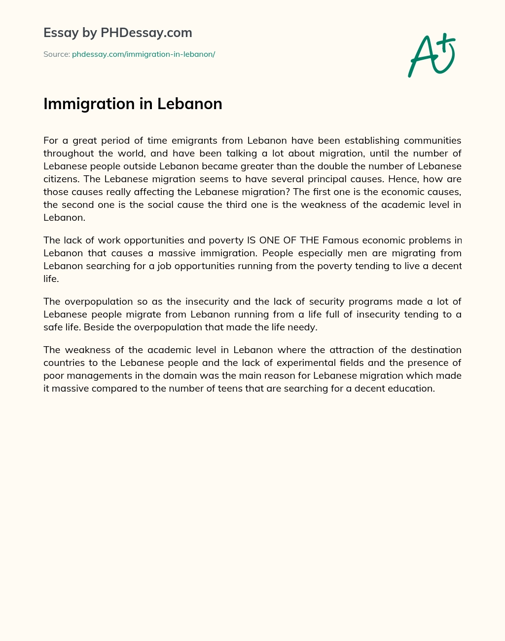 Immigration in Lebanon essay