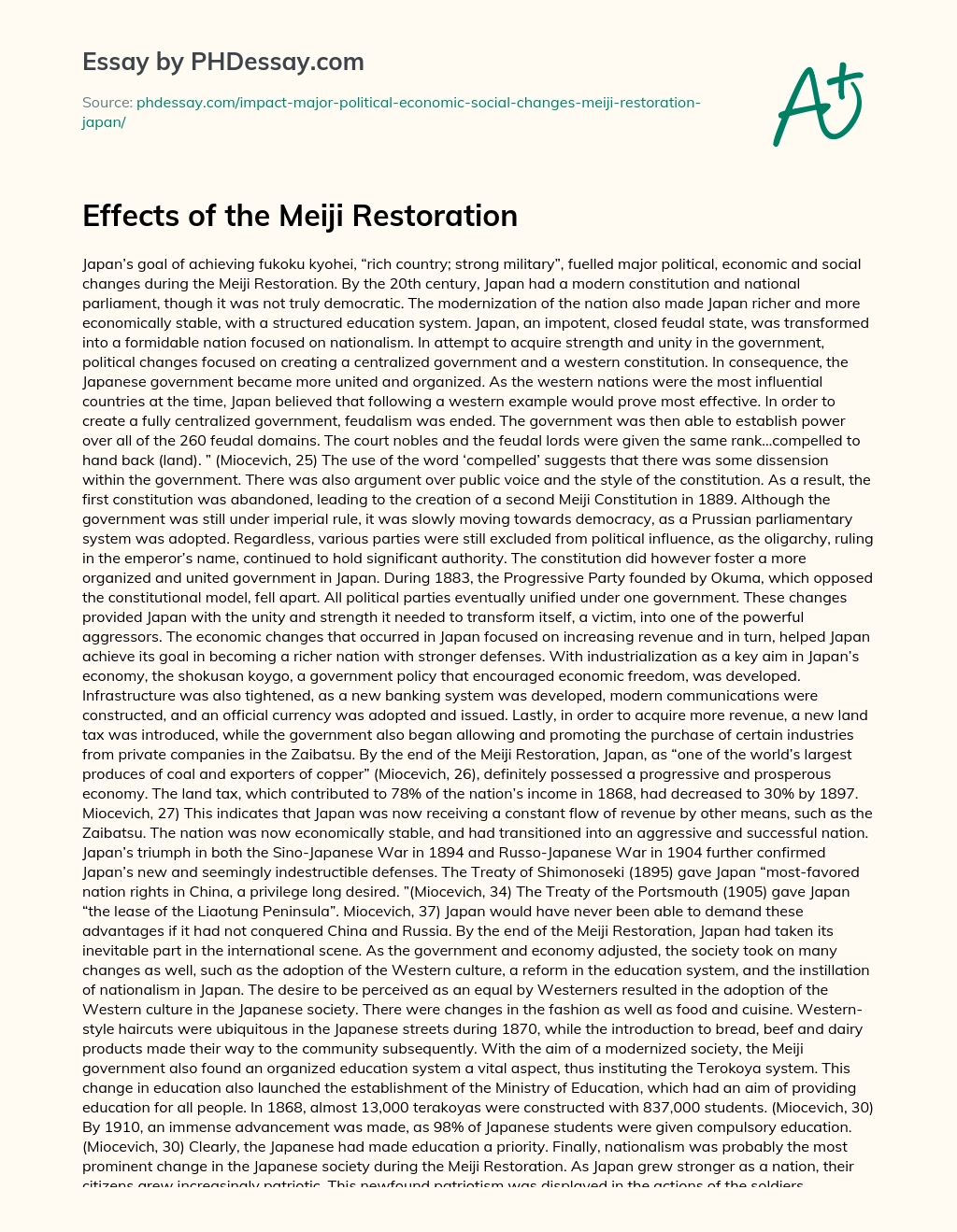 Effects of the Meiji Restoration essay
