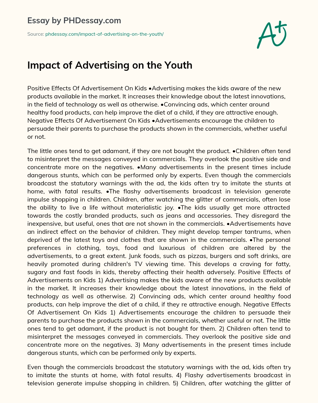 harmful effects of advertising on youth