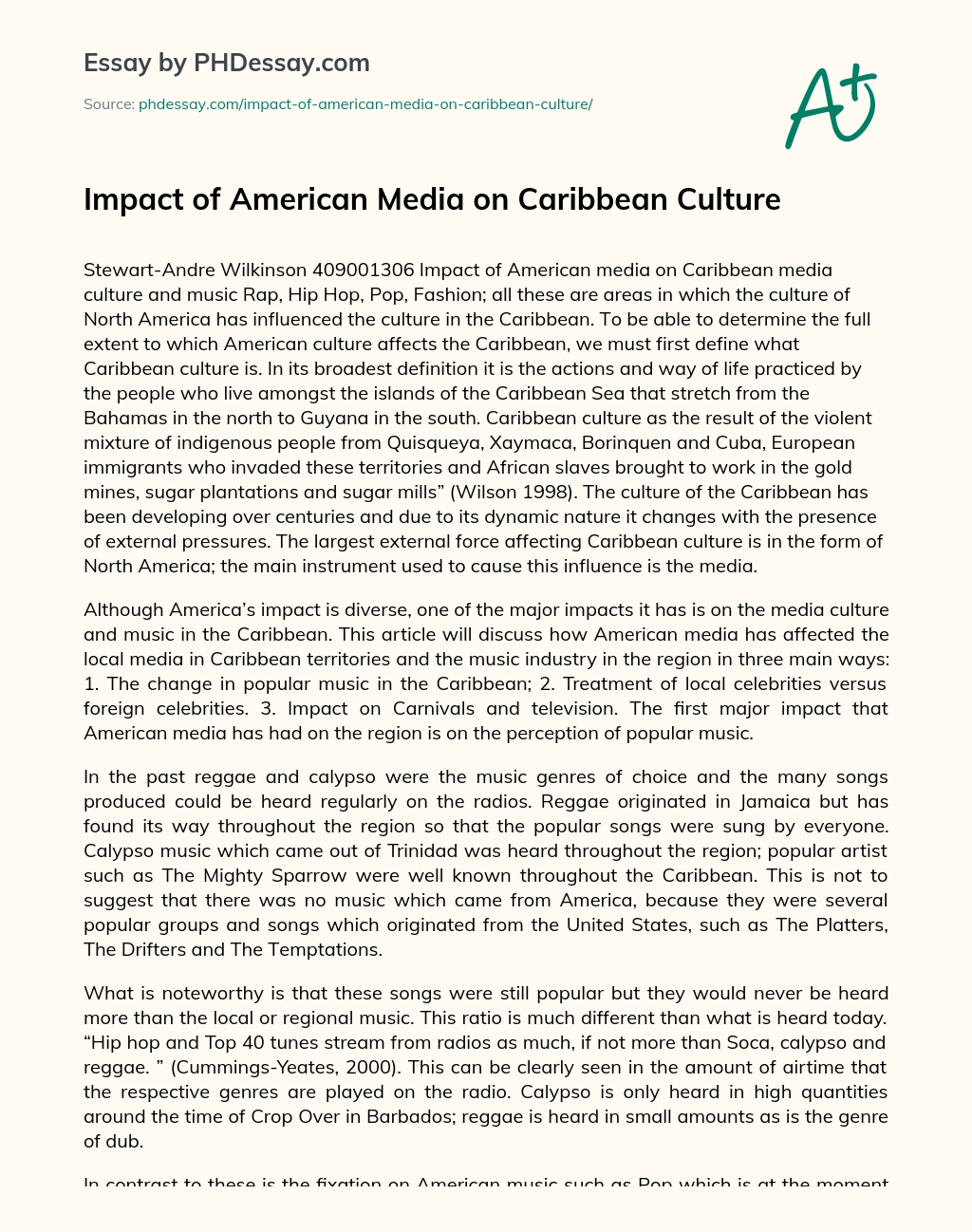 Impact of American Media on Caribbean Culture essay