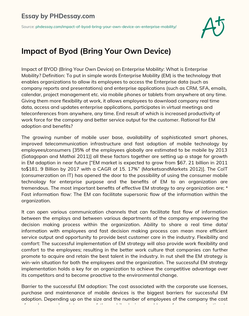 Impact of Byod (Bring Your Own Device) essay