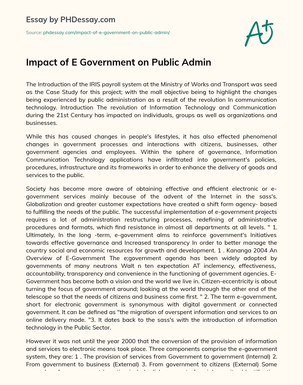 Impact of E Government on Public Admin essay