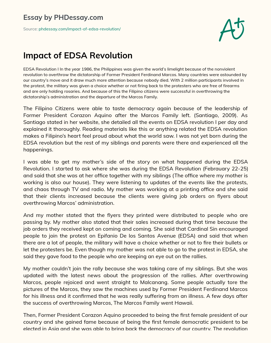 Impact of EDSA Revolution essay