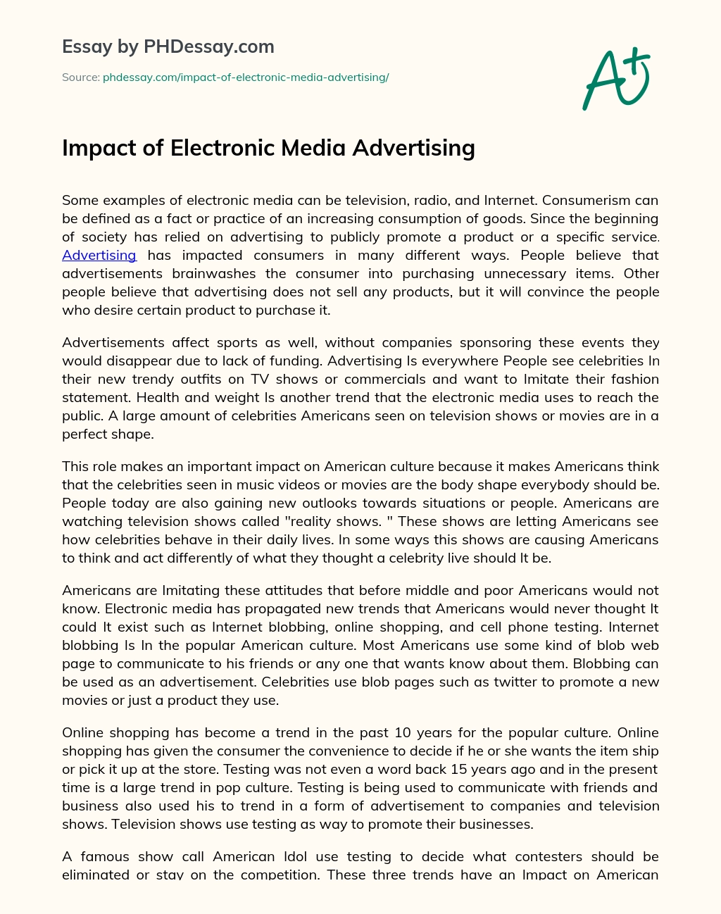 Impact of Electronic Media Advertising essay