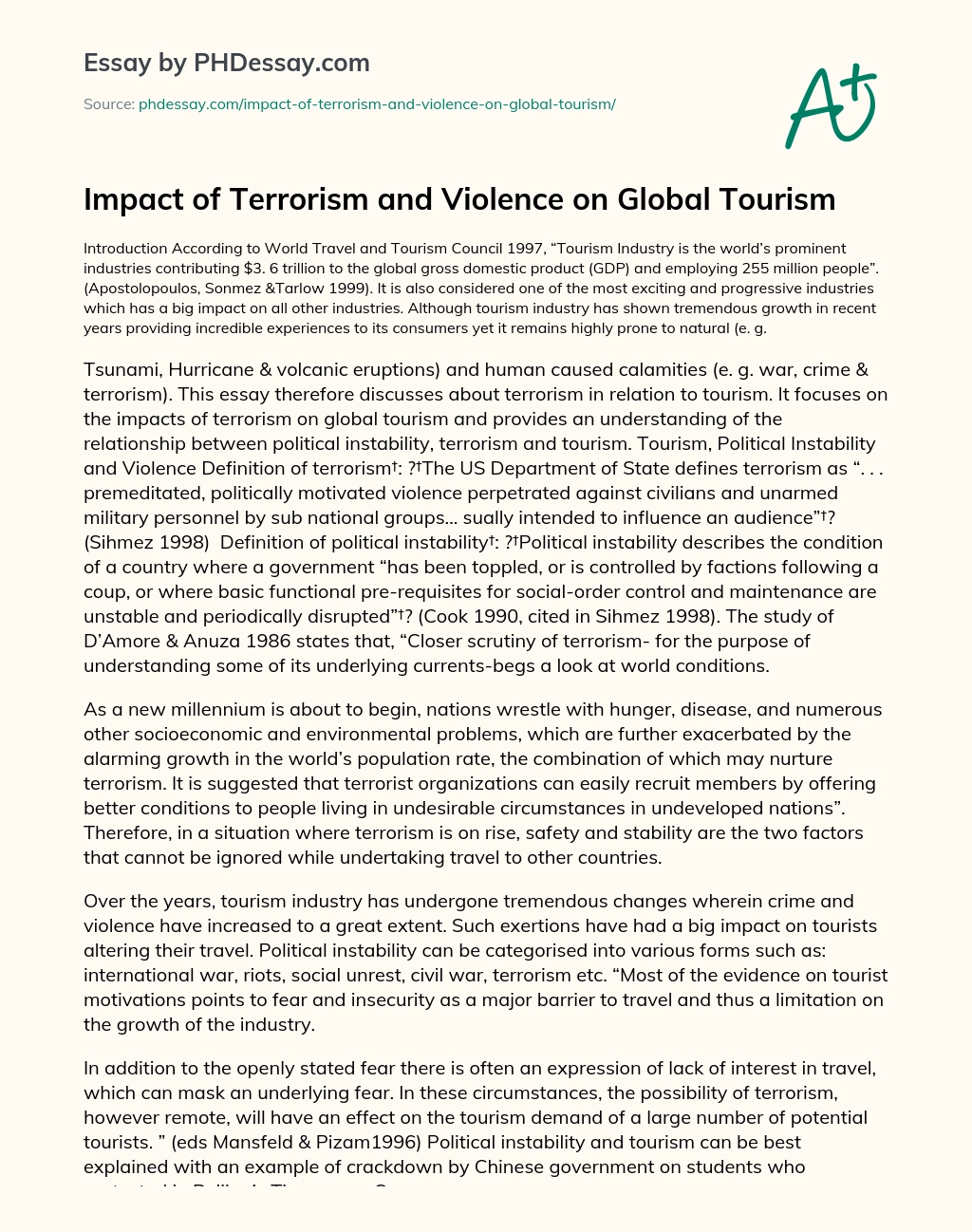 Impact of Terrorism and Violence on Global Tourism essay