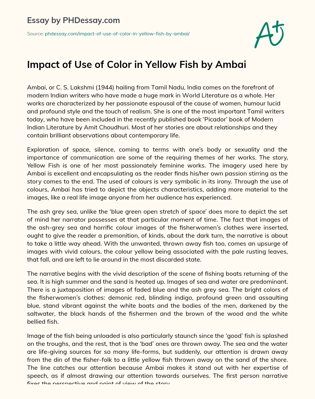 Impact of Use of Color in Yellow Fish by Ambai essay