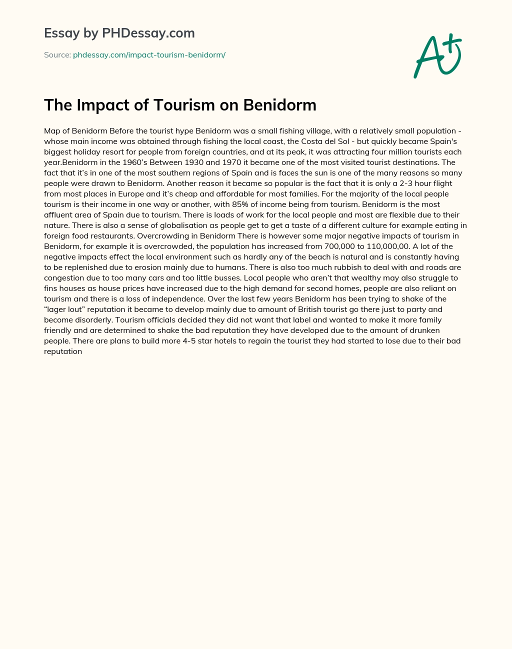 The Impact of Tourism on Benidorm essay