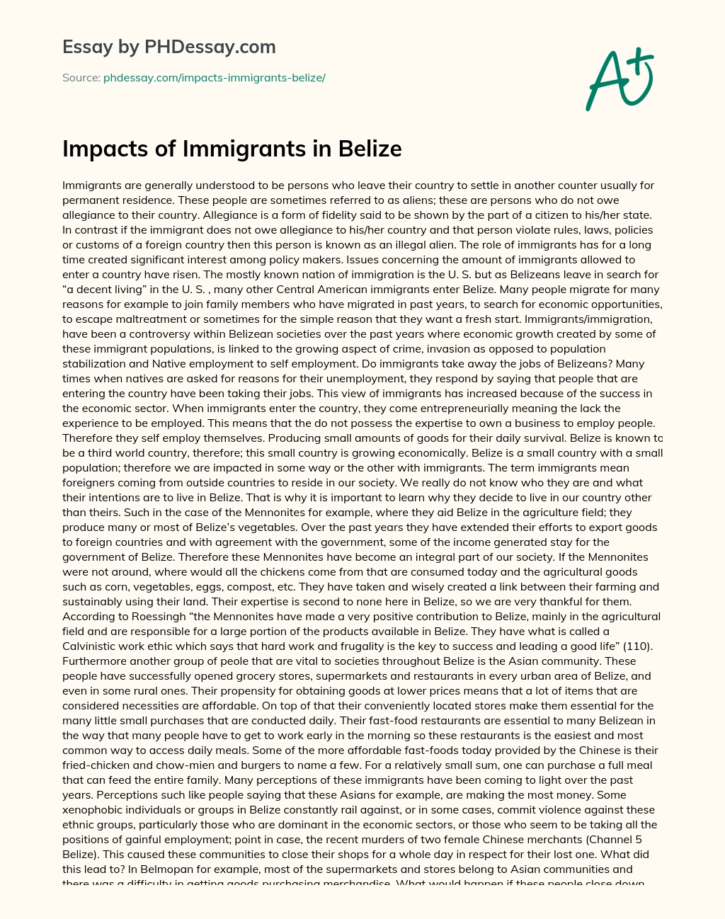 Impacts of Immigrants in Belize essay