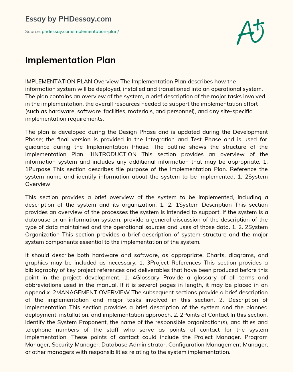 Implementation Plan essay