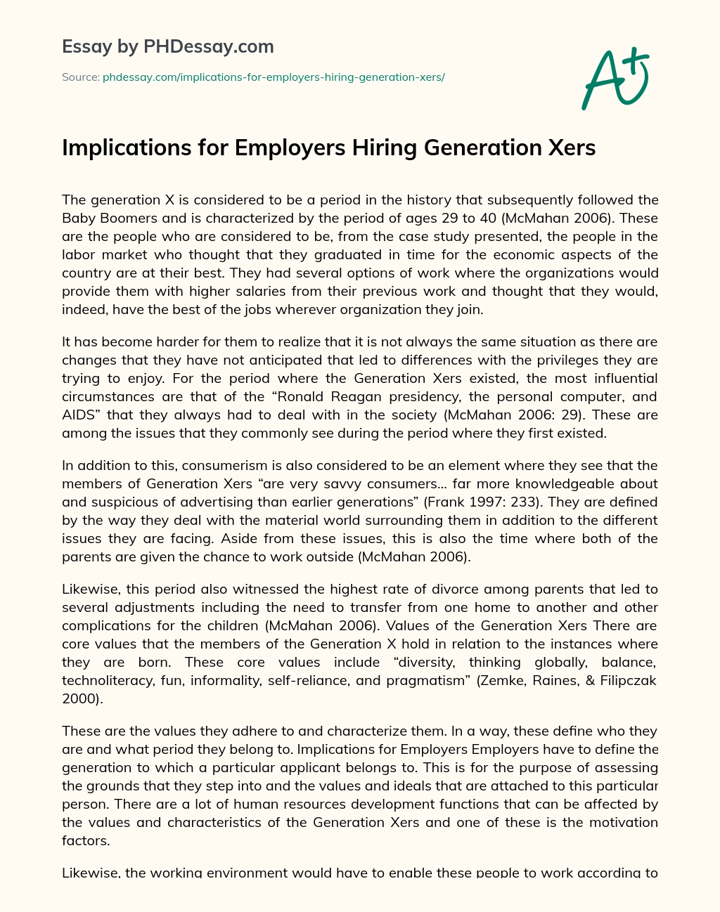 Implications for Employers Hiring Generation Xers essay