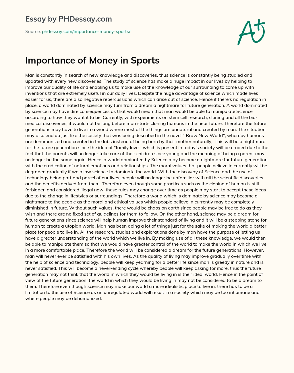 Importance of Money in Sports essay