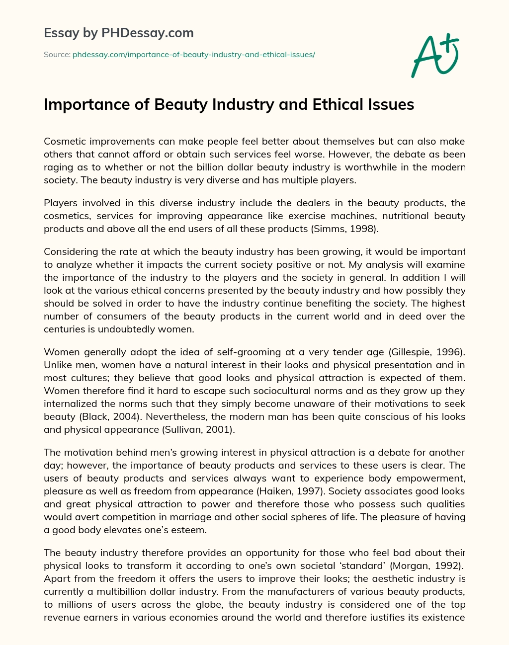 Importance of Beauty Industry and Ethical Issues essay