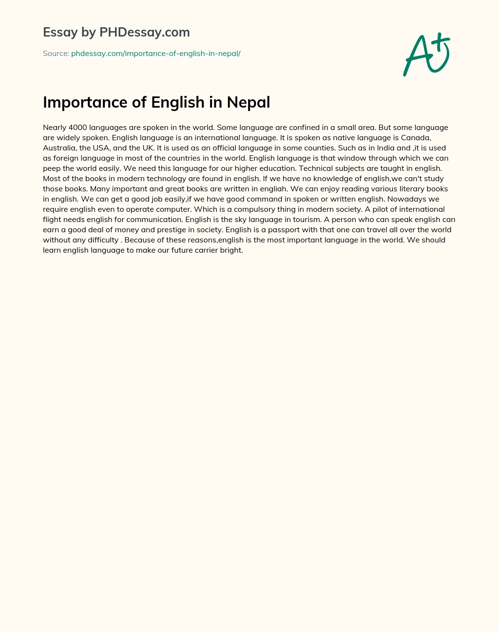 Importance of English in Nepal essay