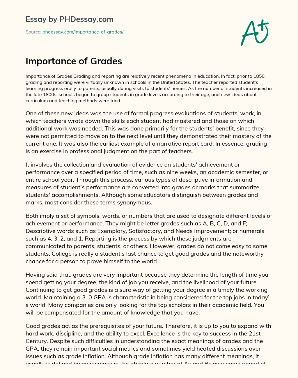 Importance of Grades essay