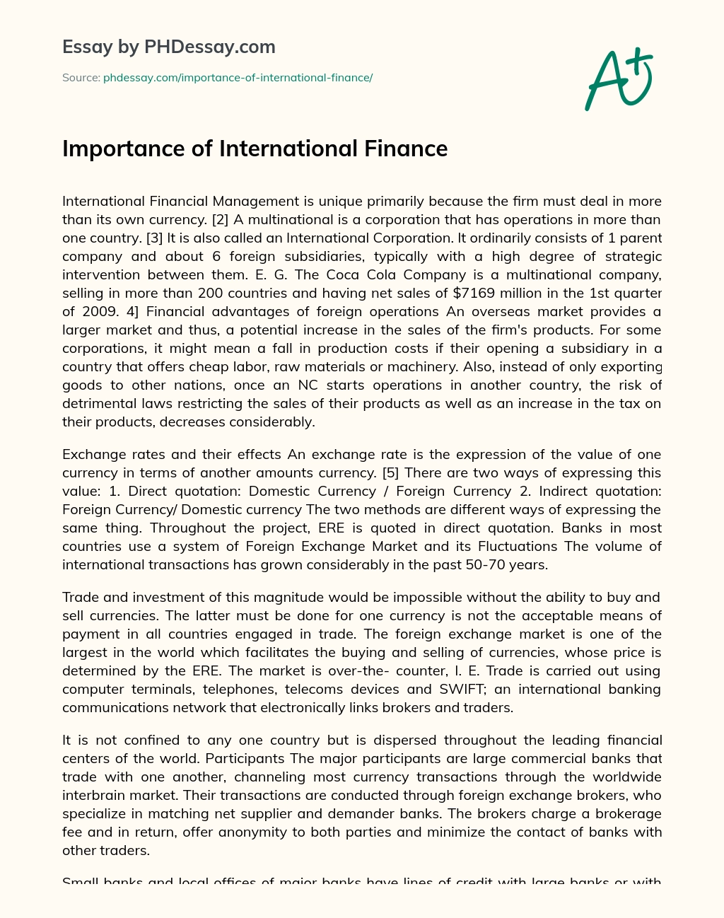 Importance of International Finance essay