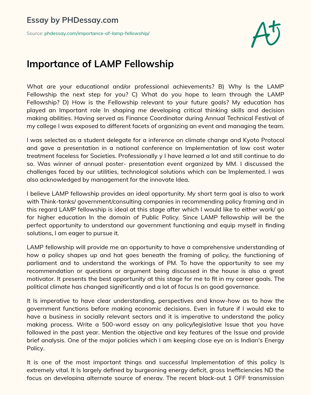 Importance of LAMP Fellowship essay