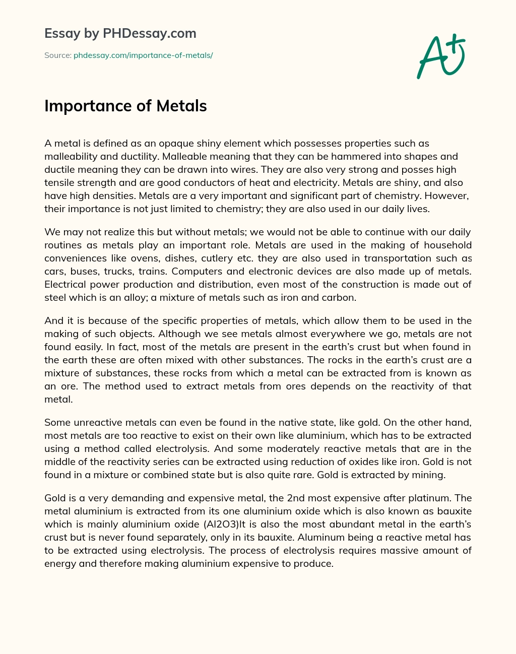 Importance of Metals essay