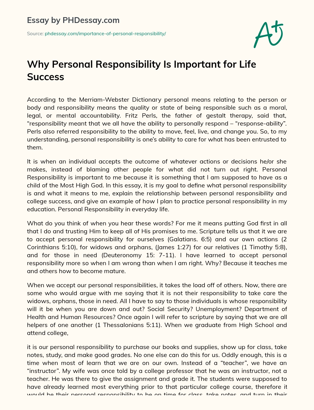 Why Personal Responsibility Is Important for Life Success essay