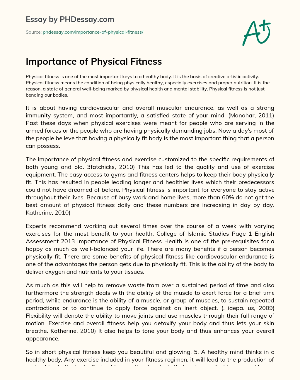 Importance of Physical Fitness essay