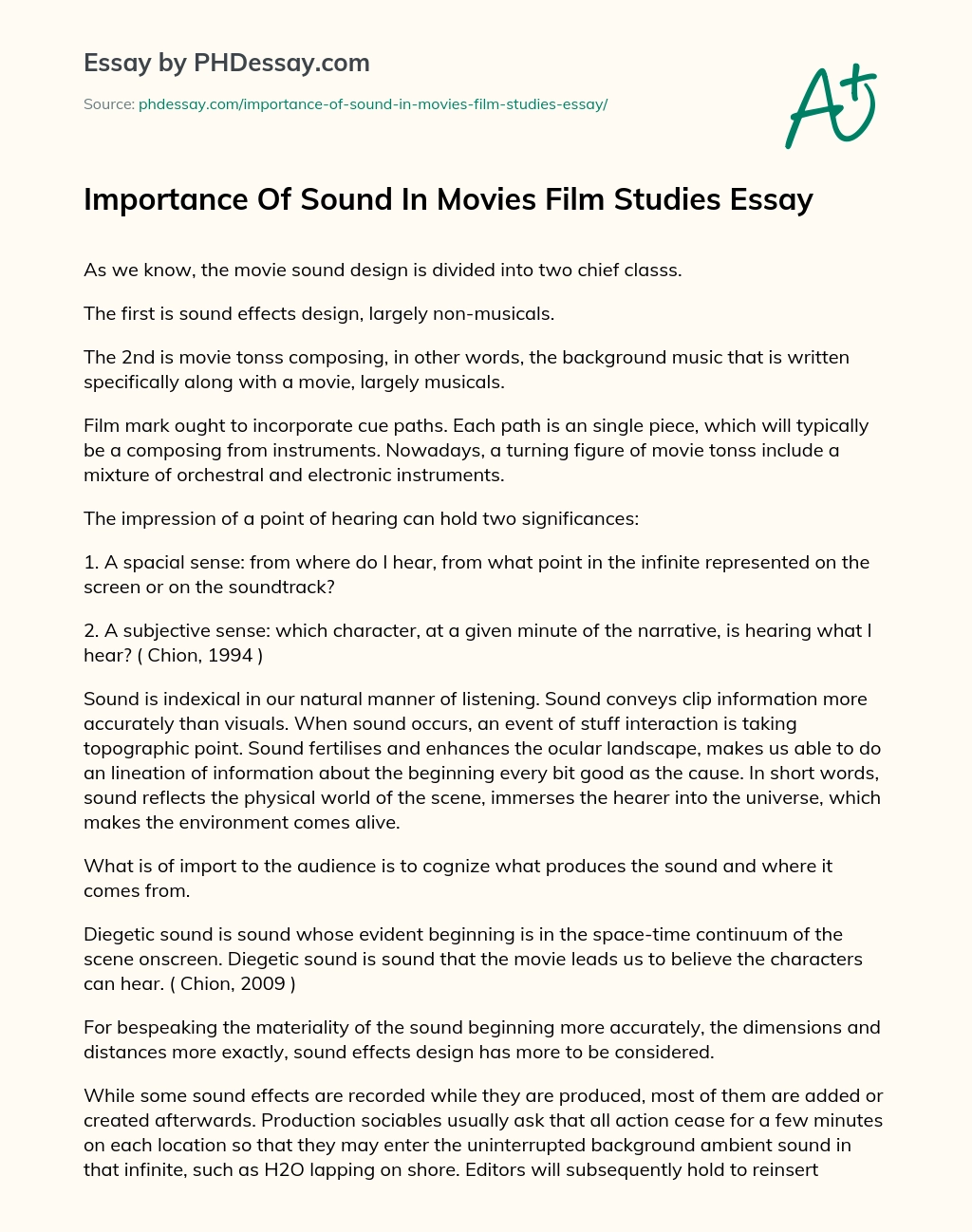 Importance Of Sound In Movies Film Studies Essay essay