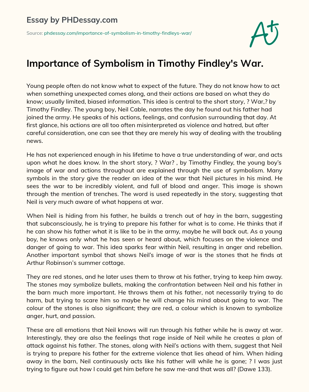 Importance of Symbolism in Timothy Findley’s War. essay