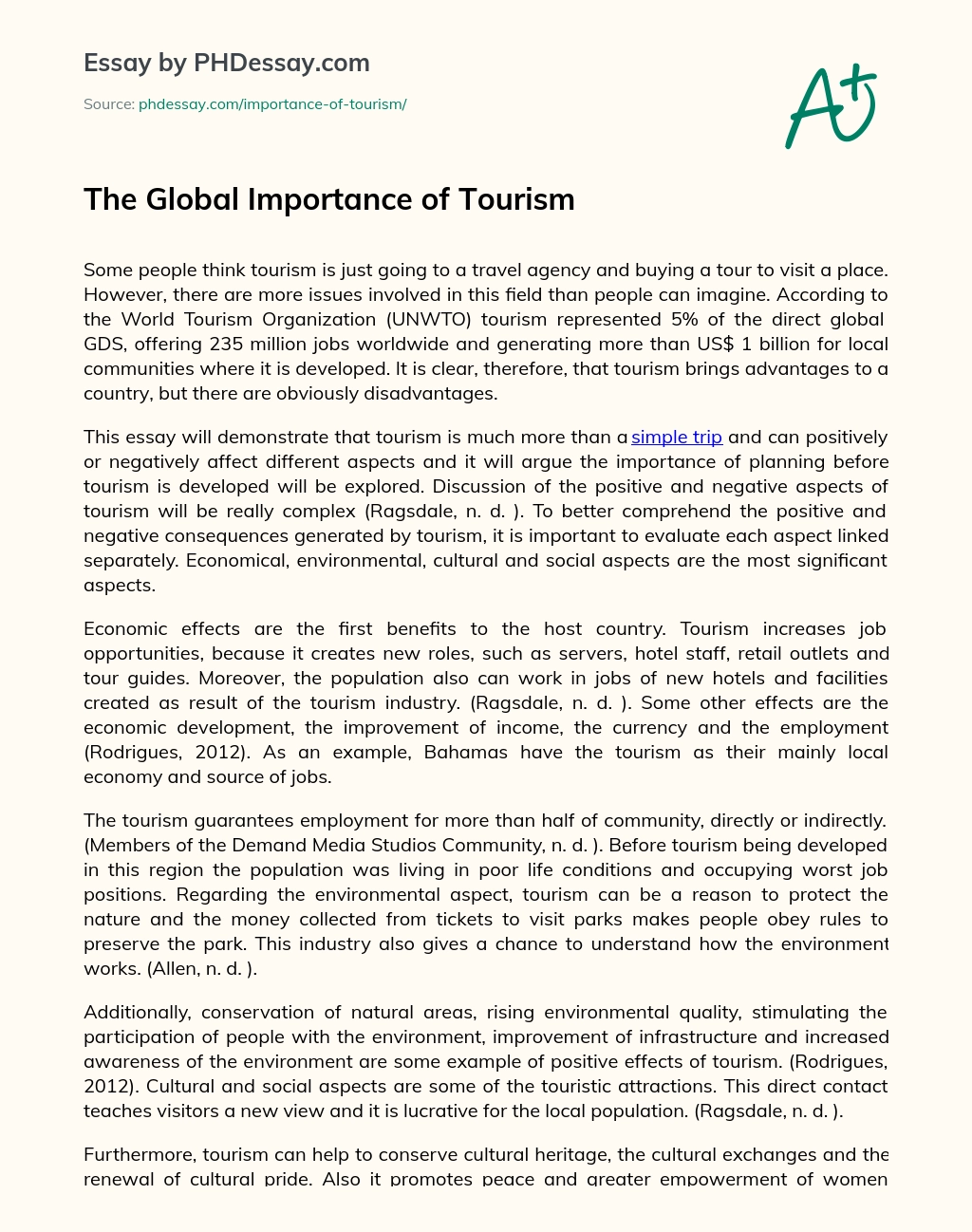 The Global Importance of Tourism essay