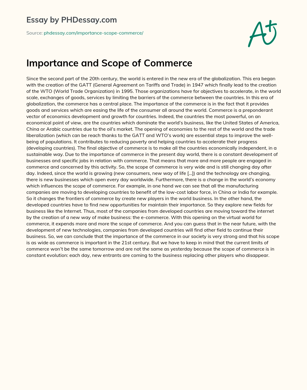 Importance and Scope of Commerce essay