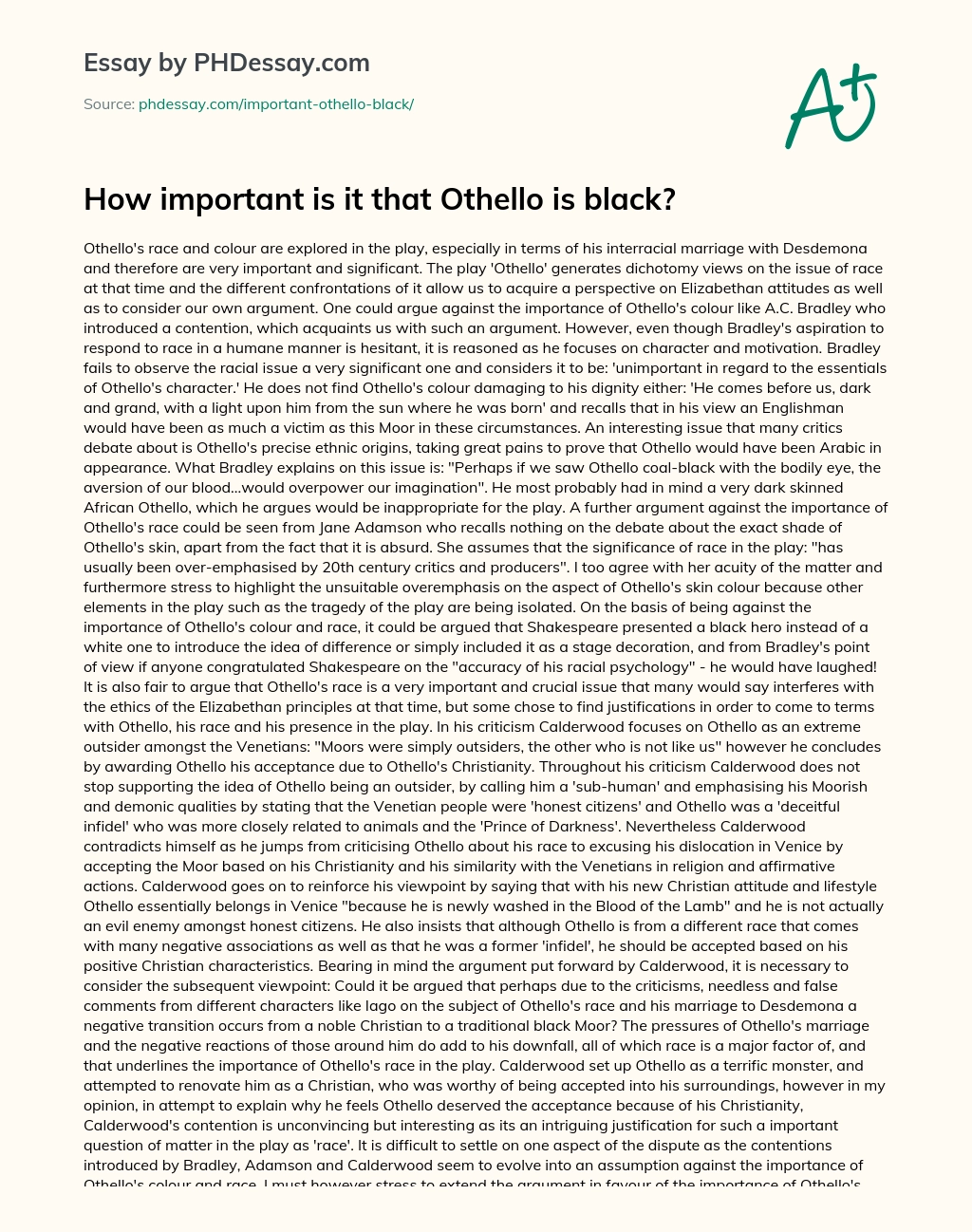 How important is it that Othello is black? essay