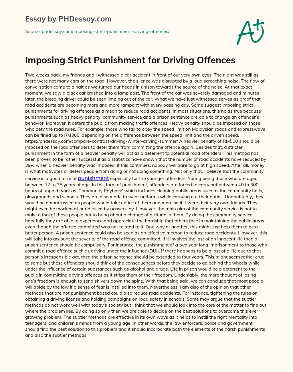 Imposing Strict Punishment for Driving Offences essay