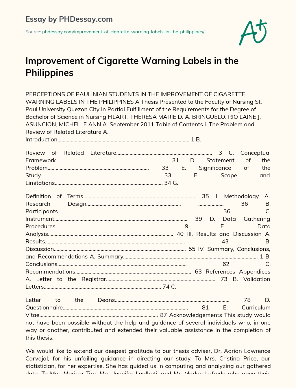 Improvement of Cigarette Warning Labels in the Philippines essay