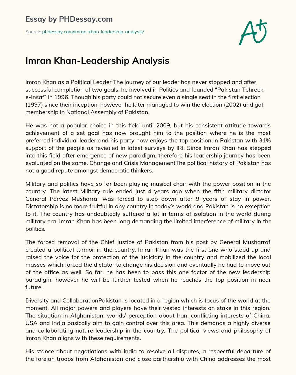 Imran Khan-Leadership Analysis essay