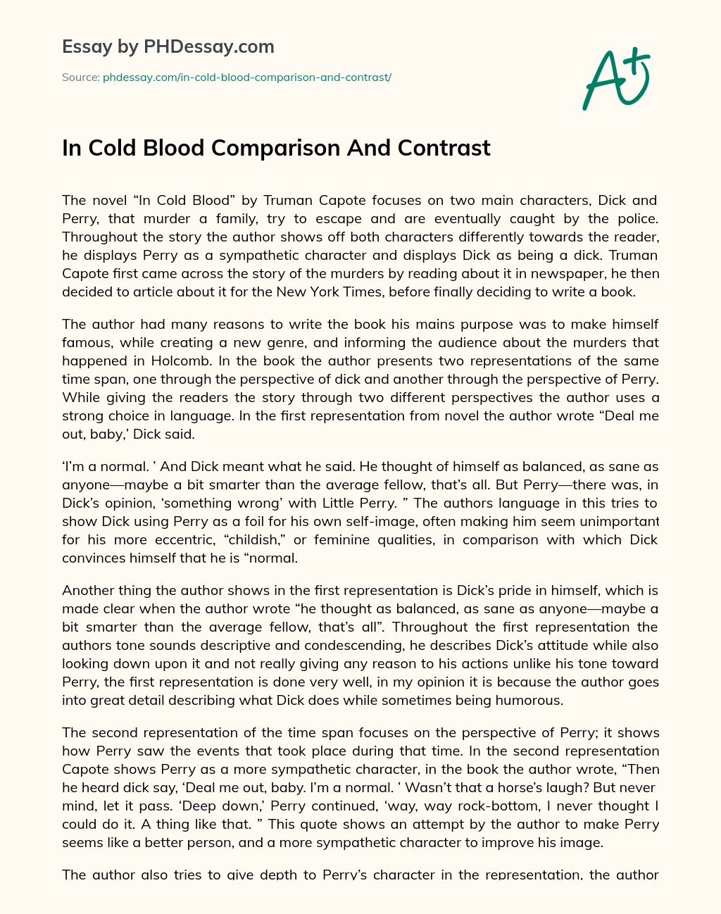 In Cold Blood Comparison And Contrast essay