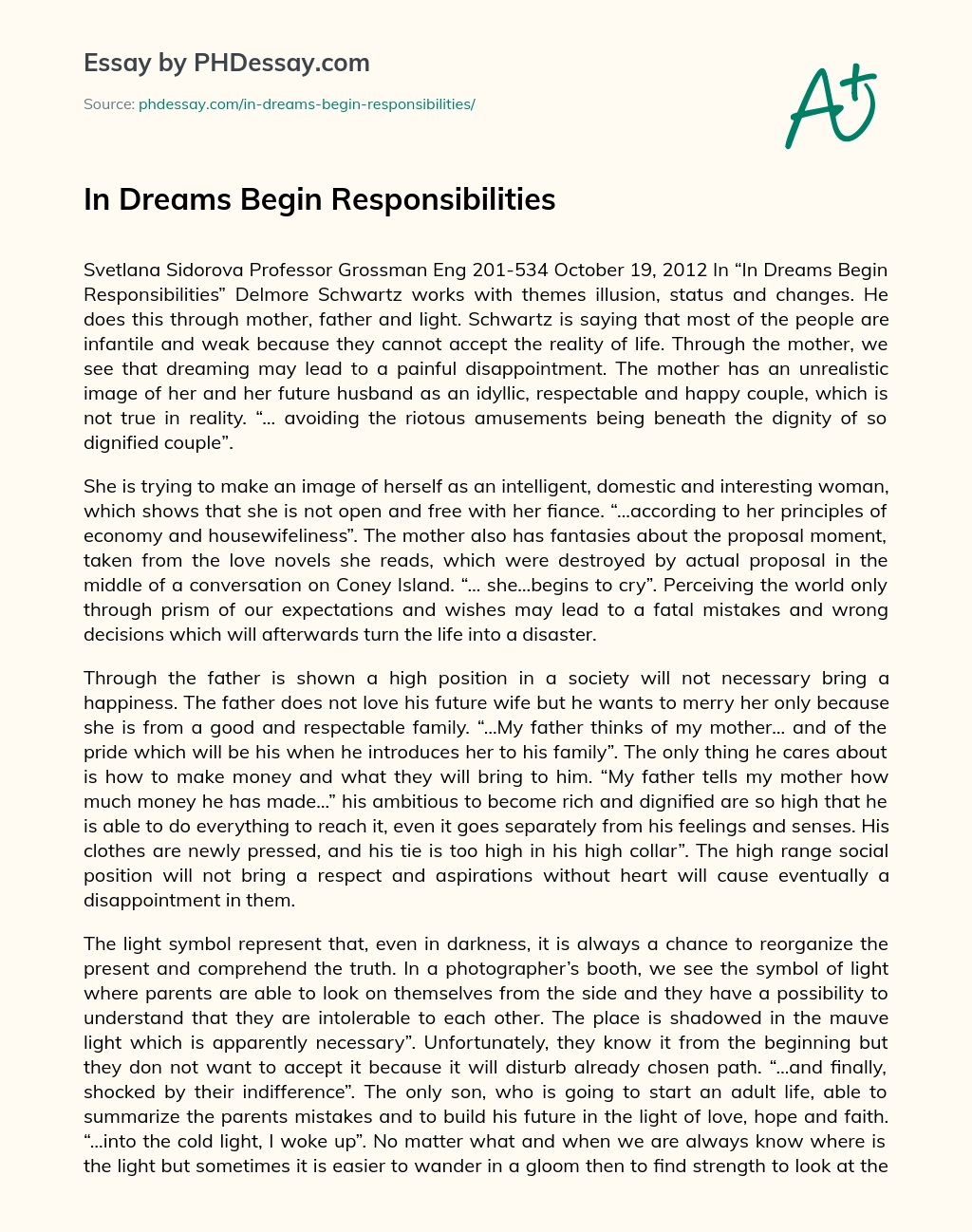 In Dreams Begin Responsibilities essay