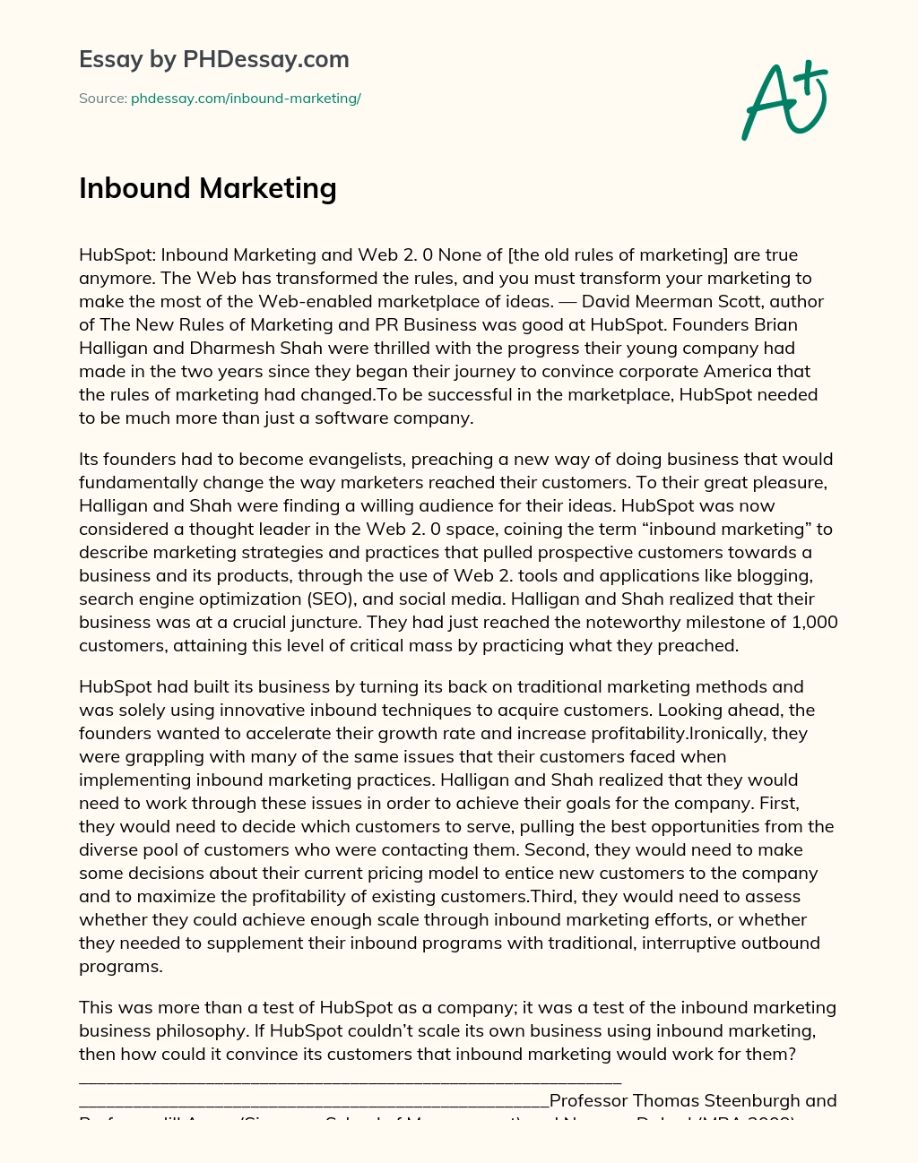 Inbound Marketing essay