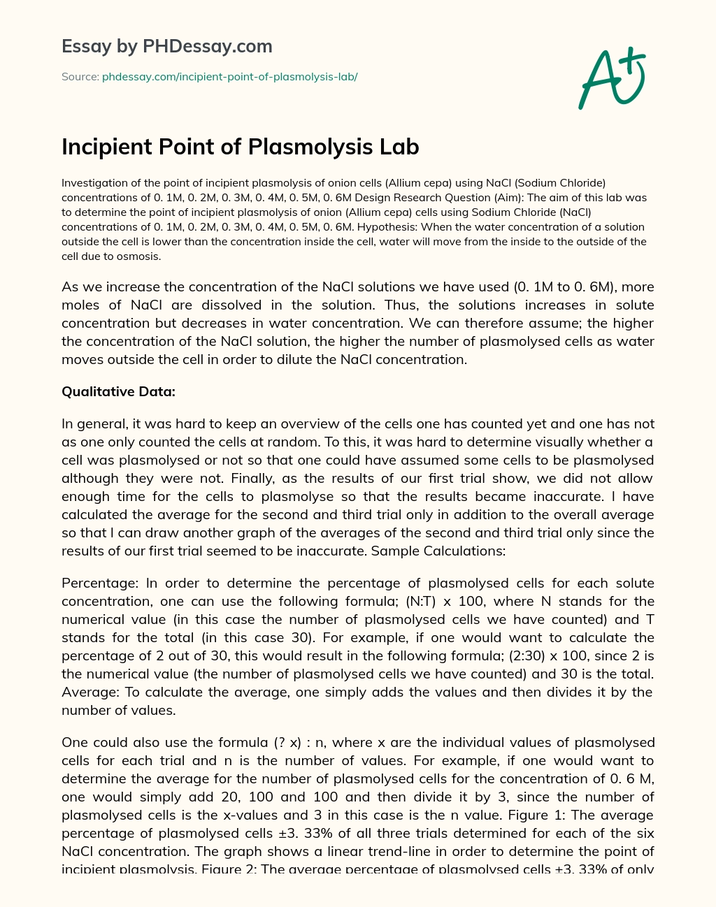 Incipient Point of Plasmolysis Lab essay