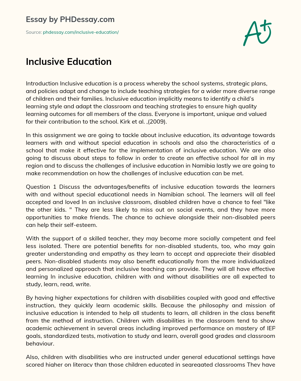Inclusive Education essay