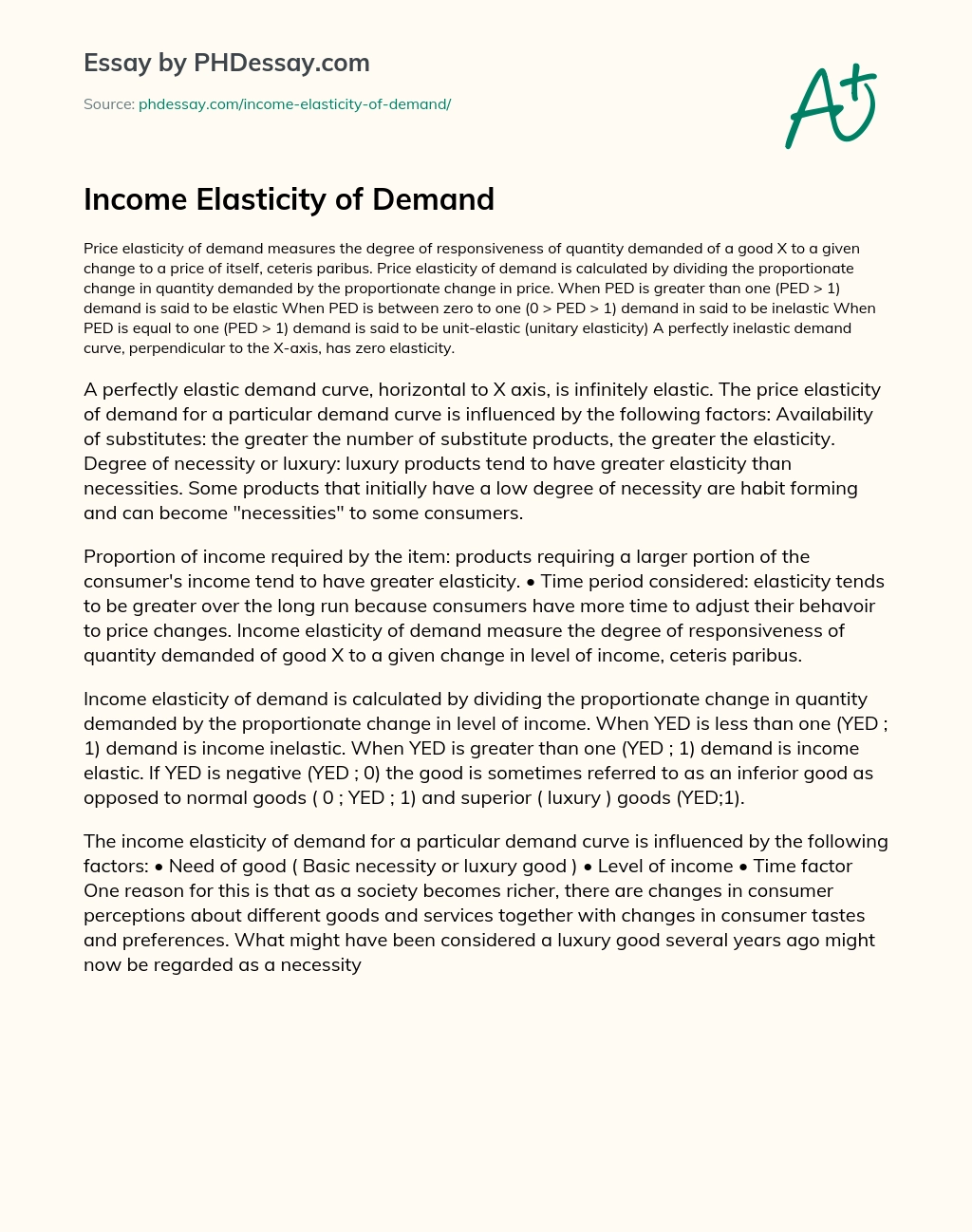 Income Elasticity of Demand essay