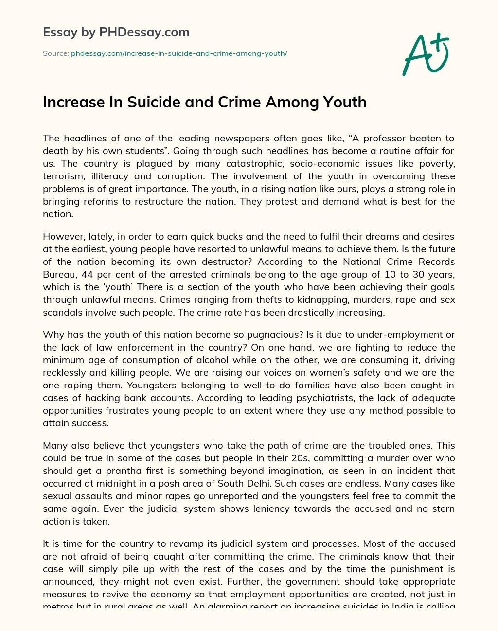 Increase In Suicide and Crime Among Youth essay