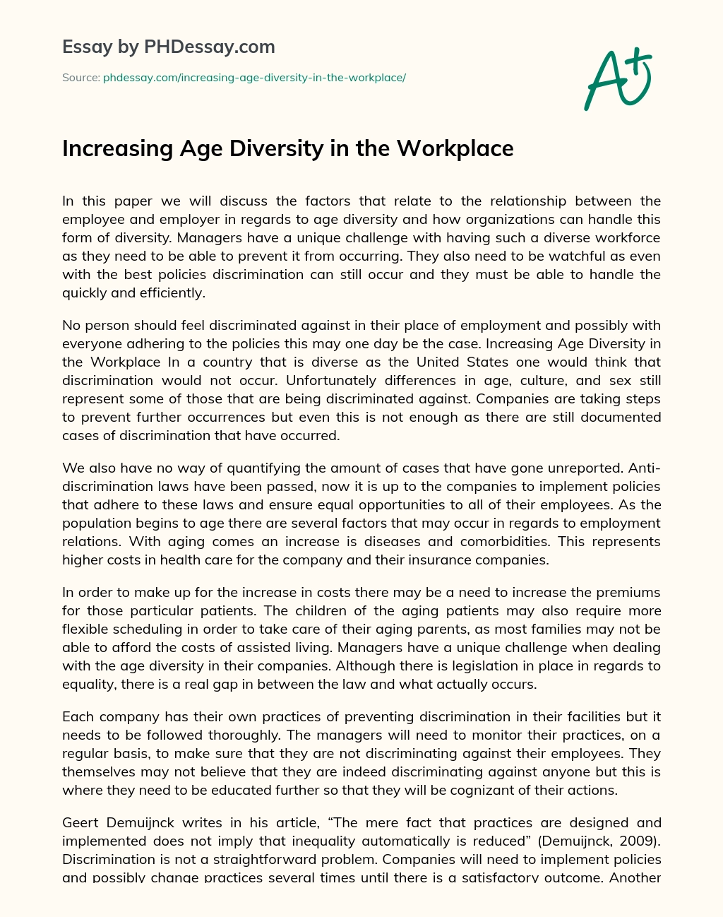 Increasing Age Diversity in the Workplace essay
