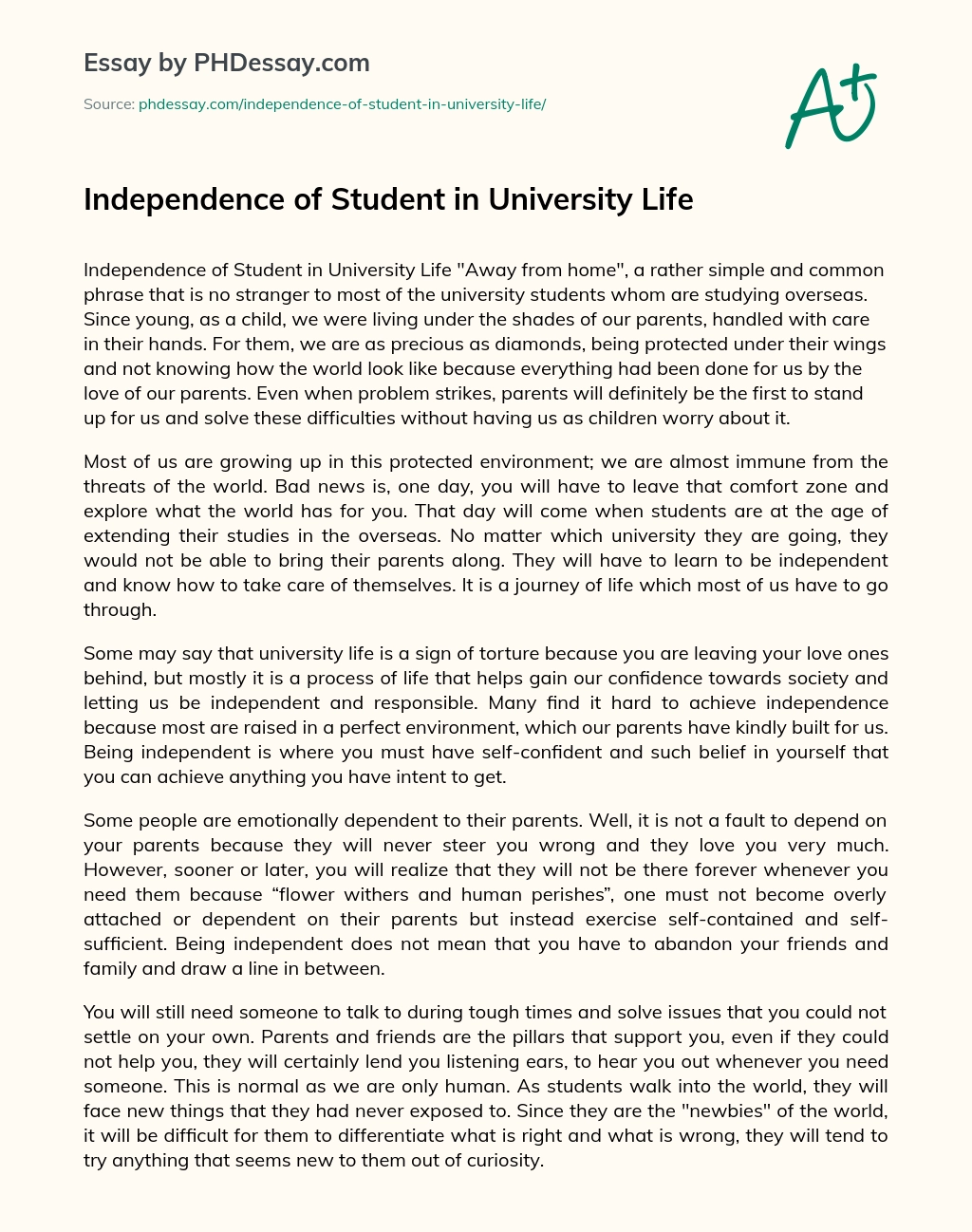 Independence of Student in University Life essay