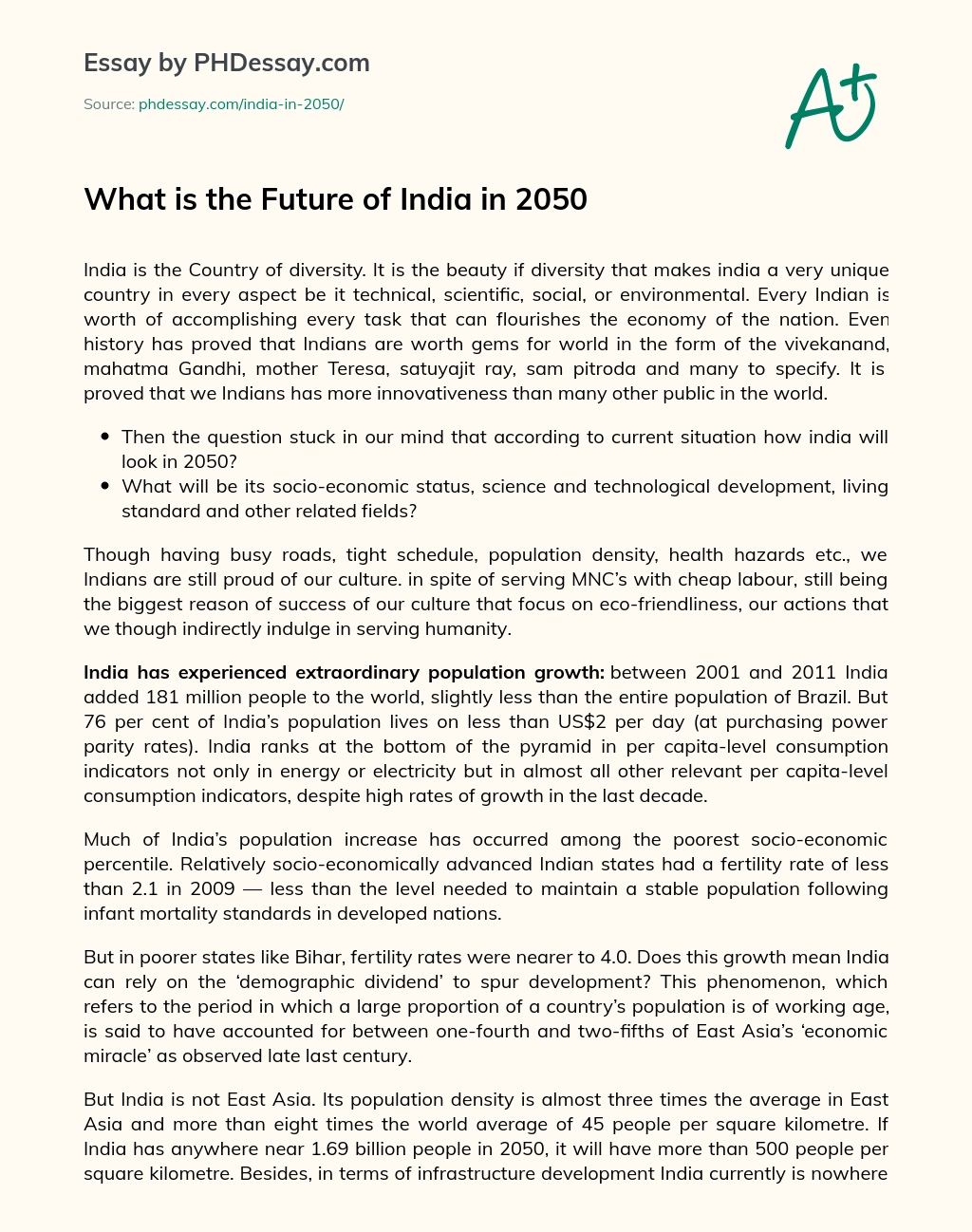 What is the Future of India in 2050 essay