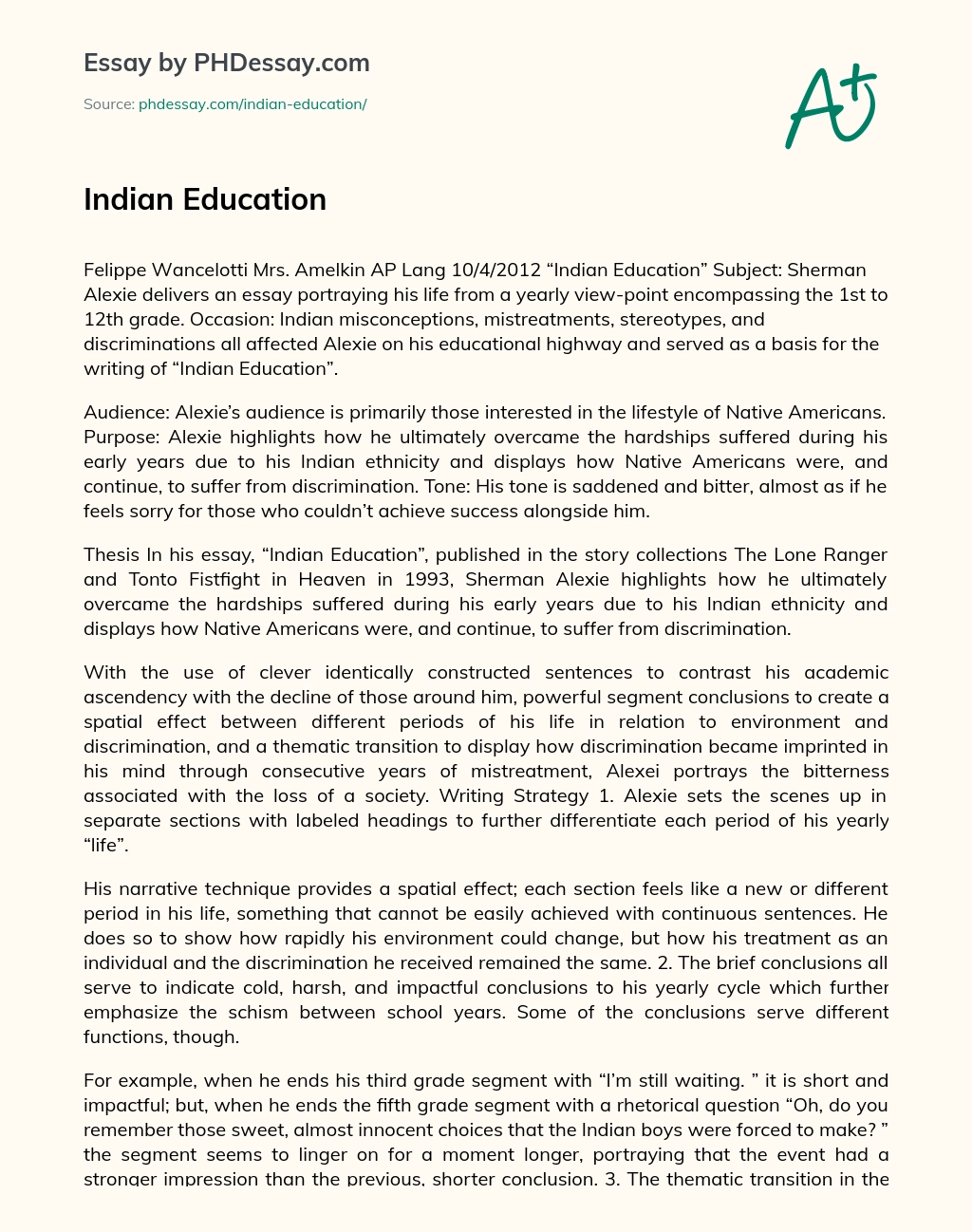Indian Education essay