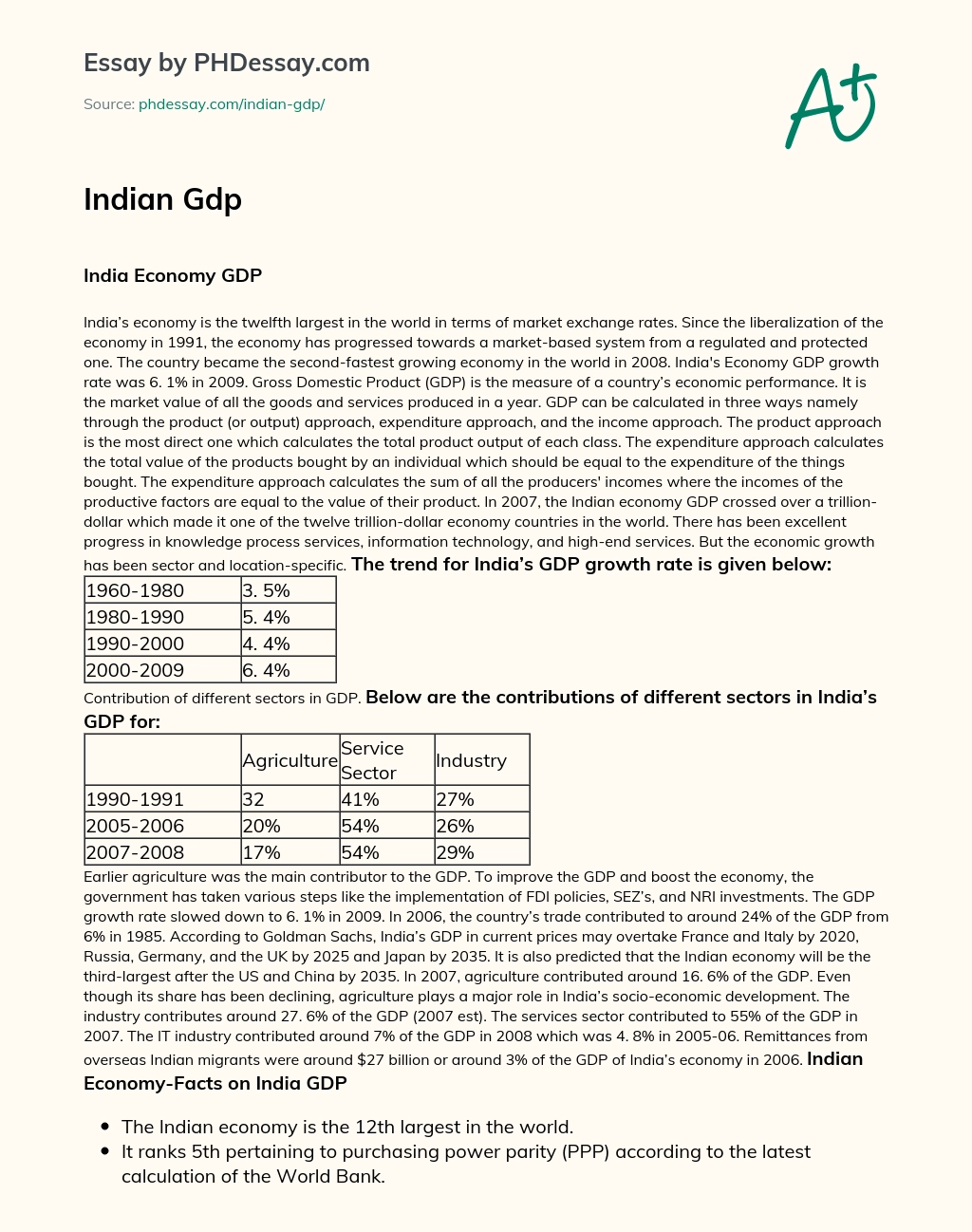 Indian Gdp essay