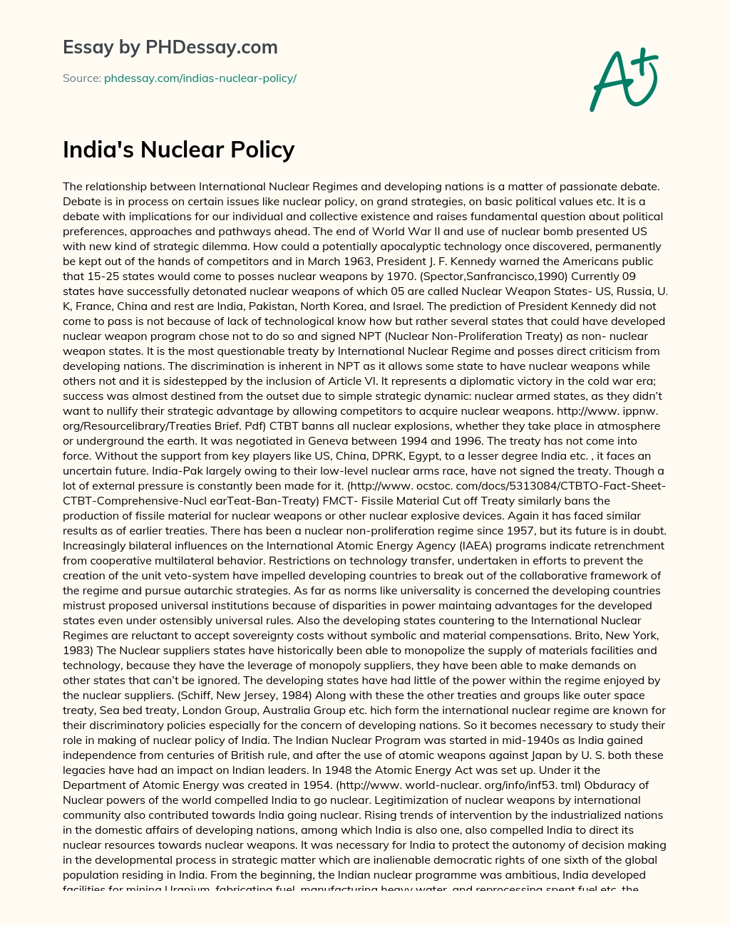 Реферат: IndianPakistani Nuclear Testing Essay Research Paper India