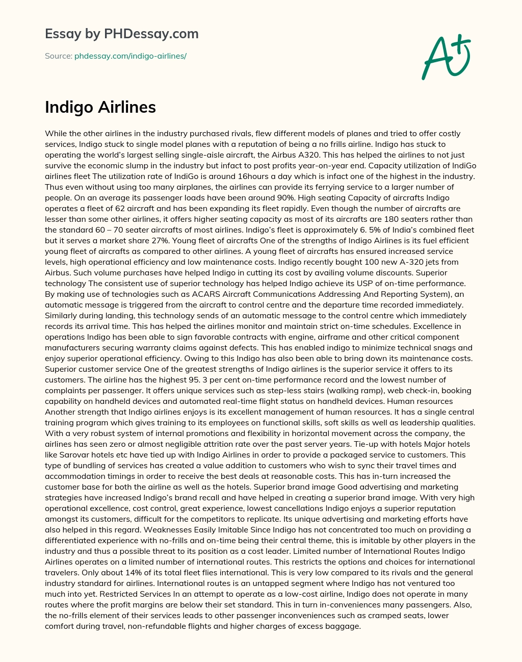 Indigo Airlines essay
